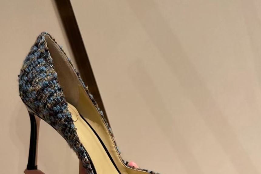 Pumps Sequin Pointed Tweed Stiletto Toe