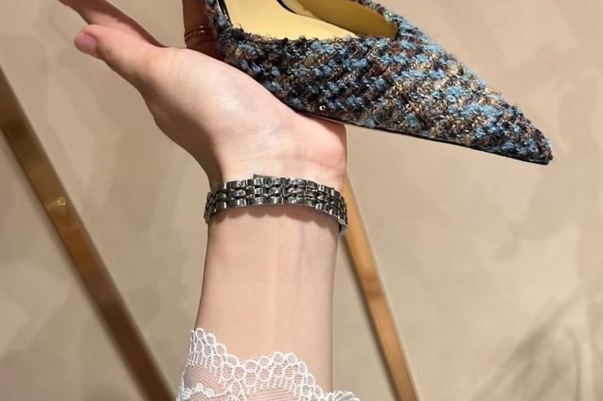 Pumps Sequin Pointed Tweed Stiletto Toe