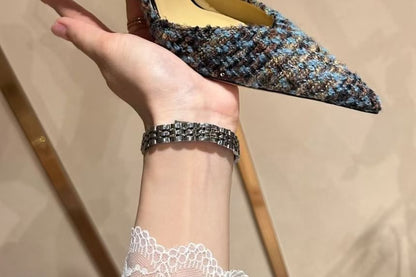 Pumps Sequin Pointed Tweed Stiletto Toe