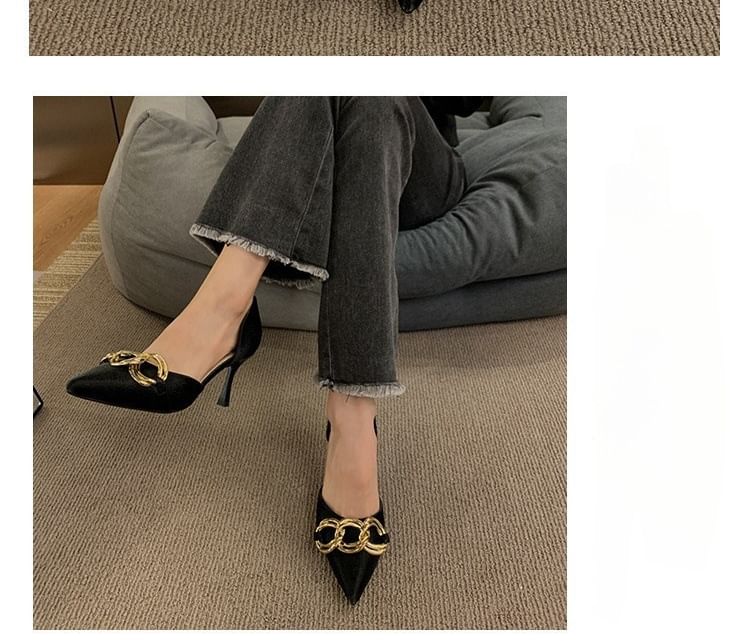 Chained Pumps Toe Stiletto Pointed D'Orsay