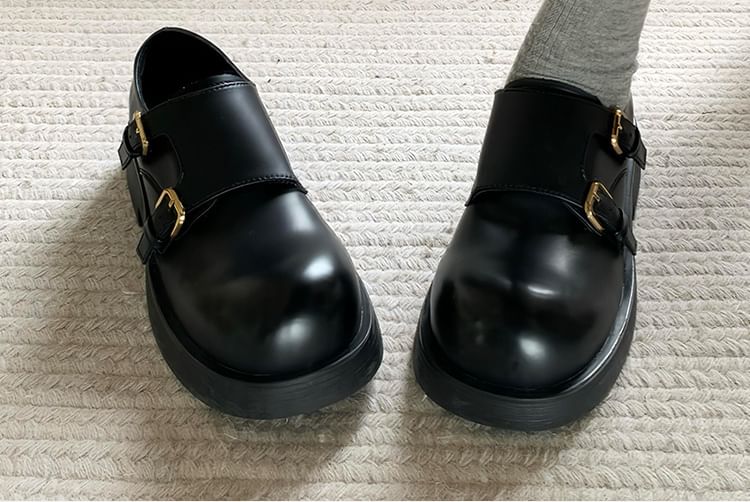 Shoes Faux Leather Platform Plain Monk Strap