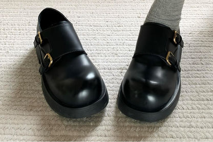 Shoes Faux Leather Platform Plain Monk Strap