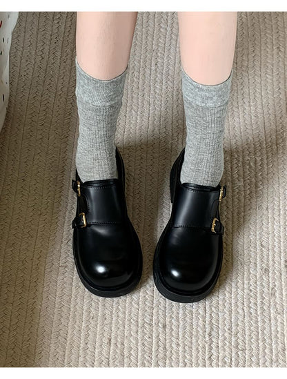 Shoes Faux Leather Platform Plain Monk Strap