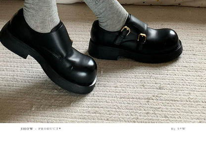 Shoes Faux Leather Platform Plain Monk Strap