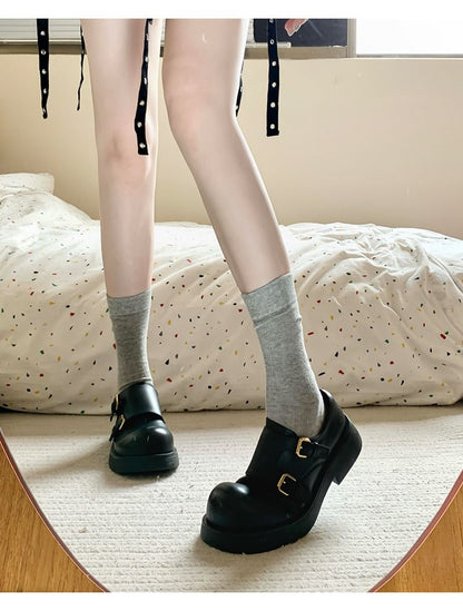 Shoes Faux Leather Platform Plain Monk Strap