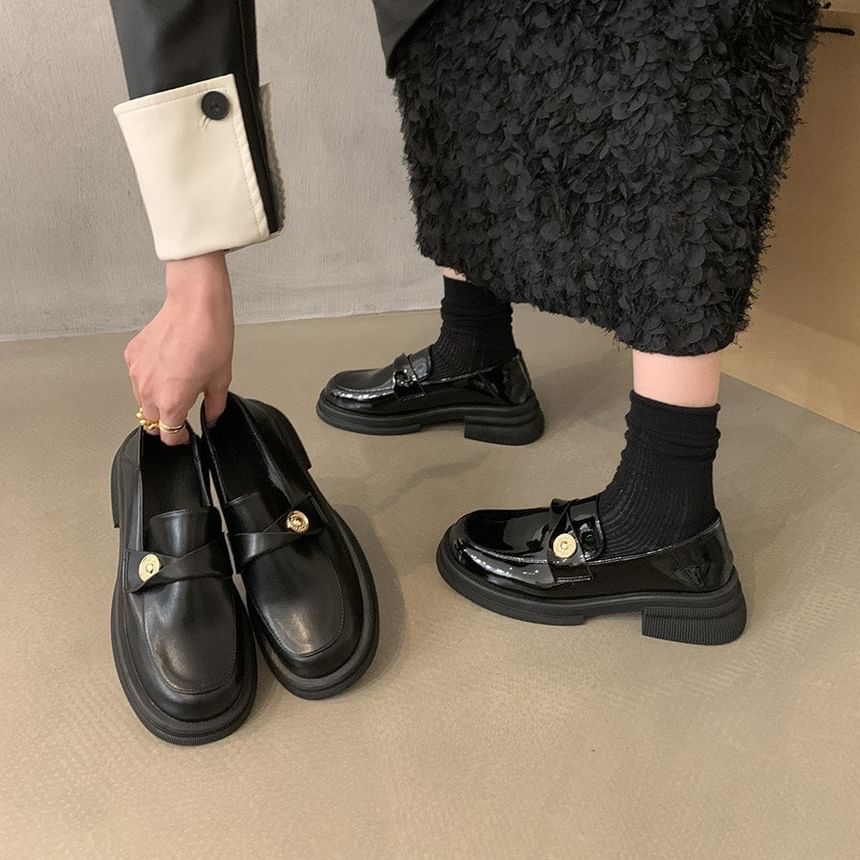 Loafers Faux Accent Metal Platform Leather