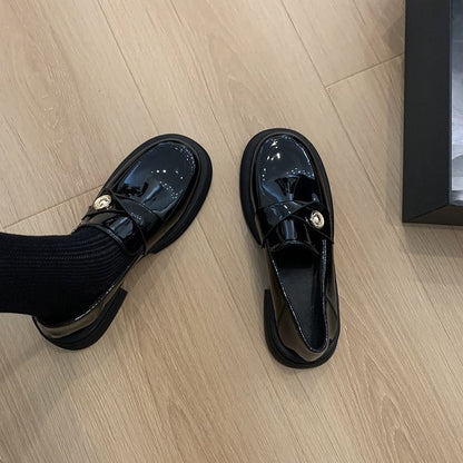 Loafers Faux Accent Metal Platform Leather