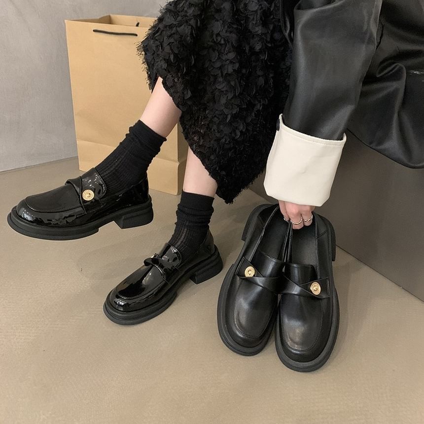 Loafers Faux Accent Metal Platform Leather