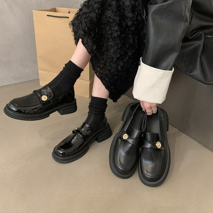 Loafers Faux Accent Metal Platform Leather