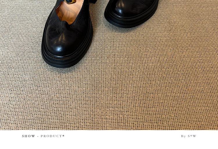 Faux Plain Heel Leather Chunky Shoes Buckled Jane Mary