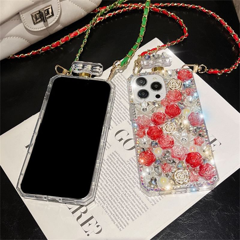 Rose Case Lanyard Phone Galaxy Rhinestone