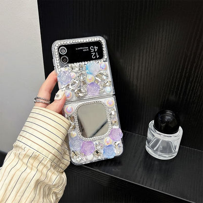 Rhinestone Case Mirrored Phone Rose