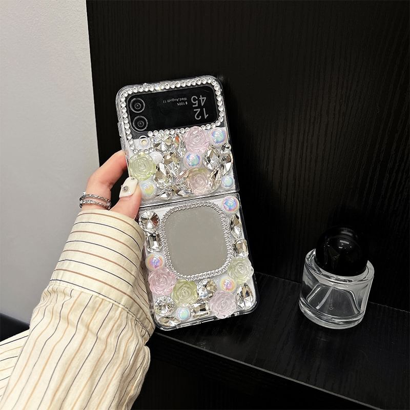 Rhinestone Case Mirrored Phone Rose
