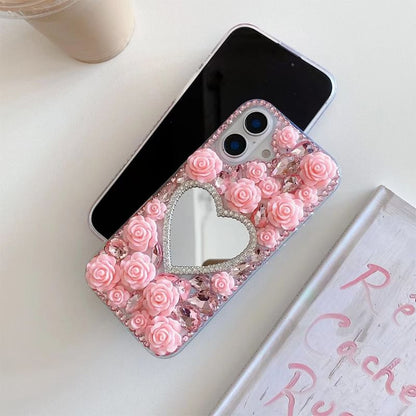 Mirrored Case Rose Phone Rhinestone