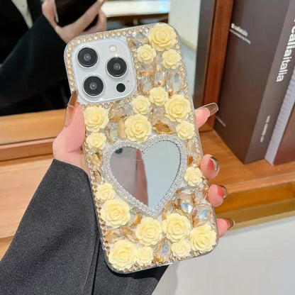 Mirrored Case Rose Phone Rhinestone