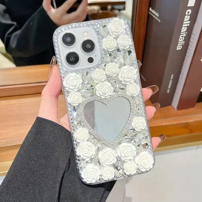 Mirrored Case Rose Phone Rhinestone