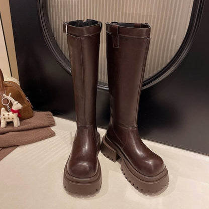 Buckled Boots Tall Plain Platform