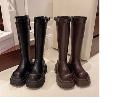 Buckled Boots Tall Plain Platform