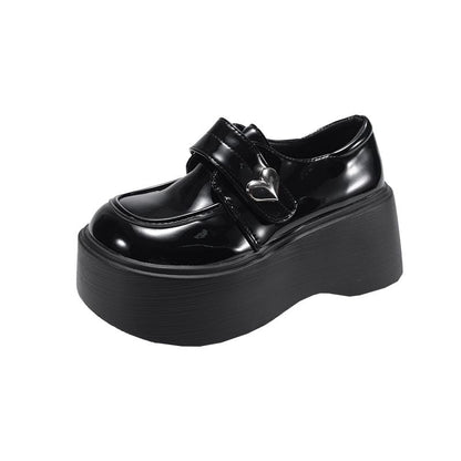 Platform Faux Loafers Heart Accent Leather