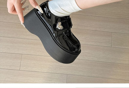 Platform Faux Loafers Heart Accent Leather