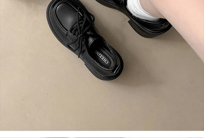 Derby Platform Shoes Chunky Heel Lace-Up