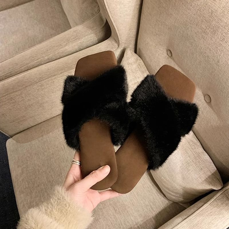 Band Fluffy Sandals Slide Cross
