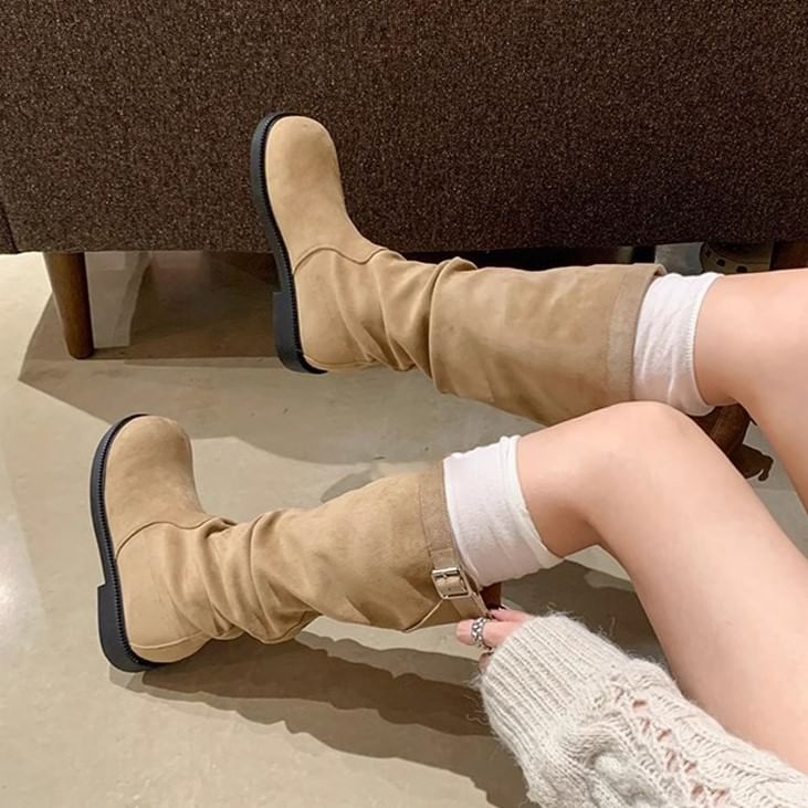 Mid Buckled Boots Calf Plain / Tall
