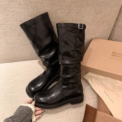 Mid Buckled Boots Calf Plain / Tall