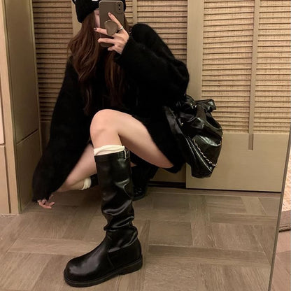 Mid Buckled Boots Calf Plain / Tall