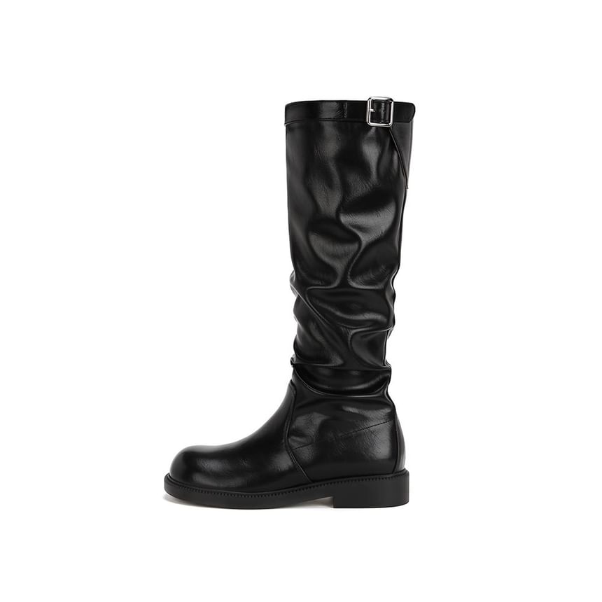 Mid Buckled Boots Calf Plain / Tall
