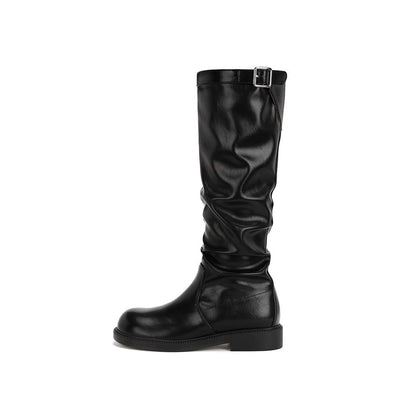 Mid Buckled Boots Calf Plain / Tall