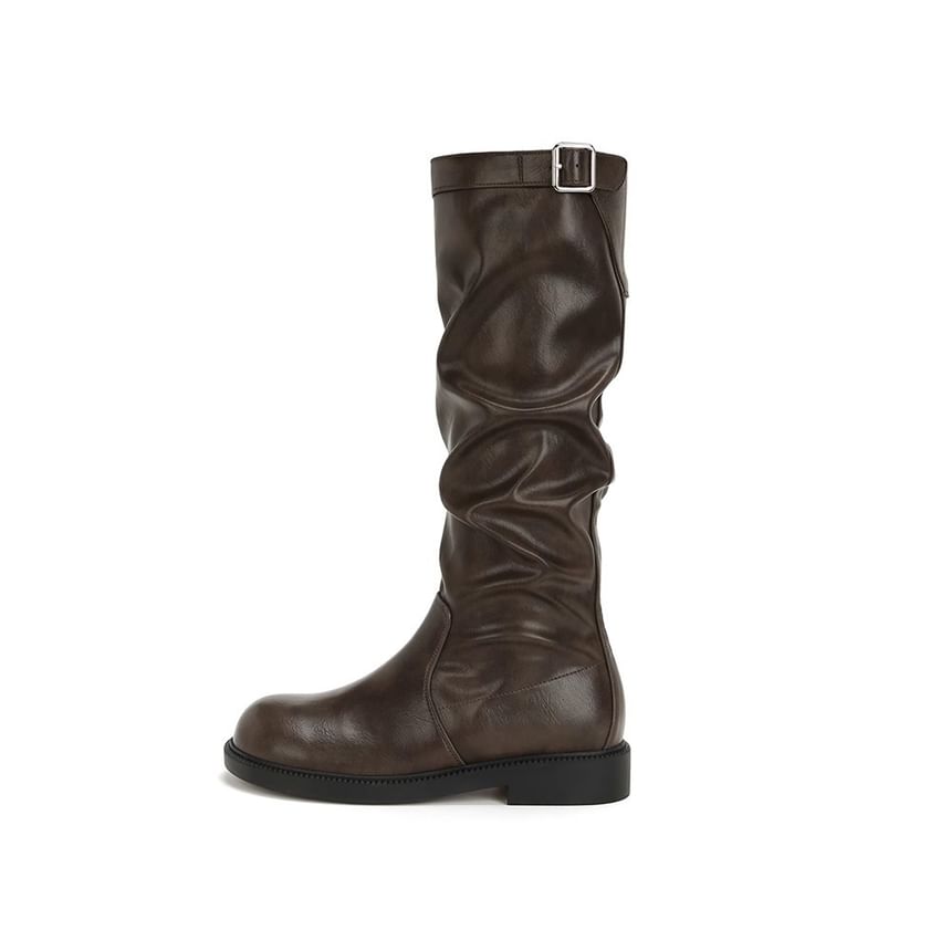 Mid Buckled Boots Calf Plain / Tall