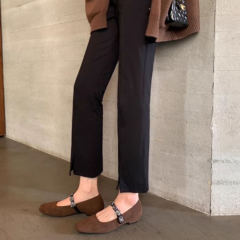 Flats Buckled Heart Leather Faux