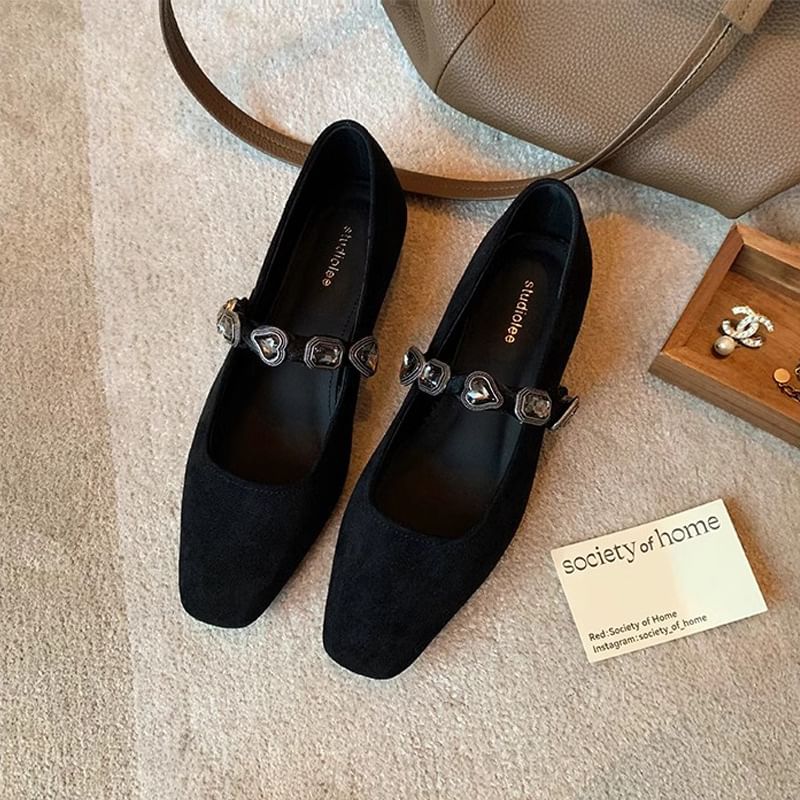 Flats Buckled Heart Leather Faux