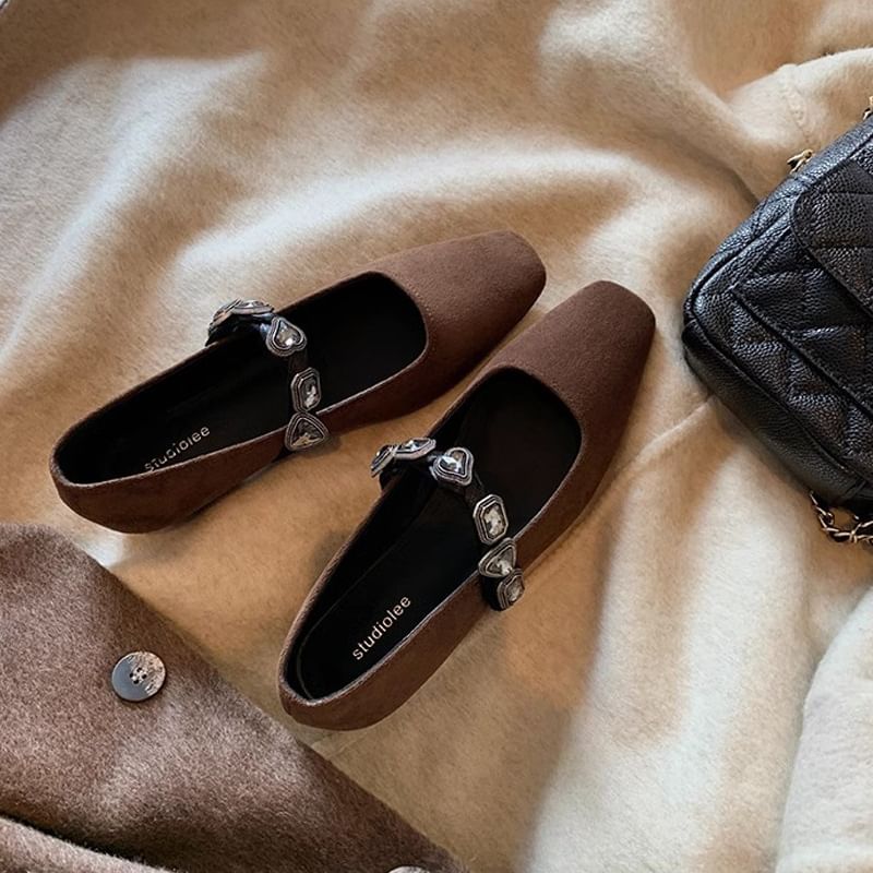 Flats Buckled Heart Leather Faux