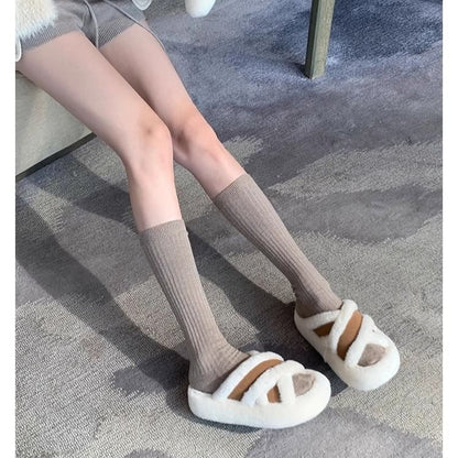 Sandals Cross Fleece Plain Band Slide