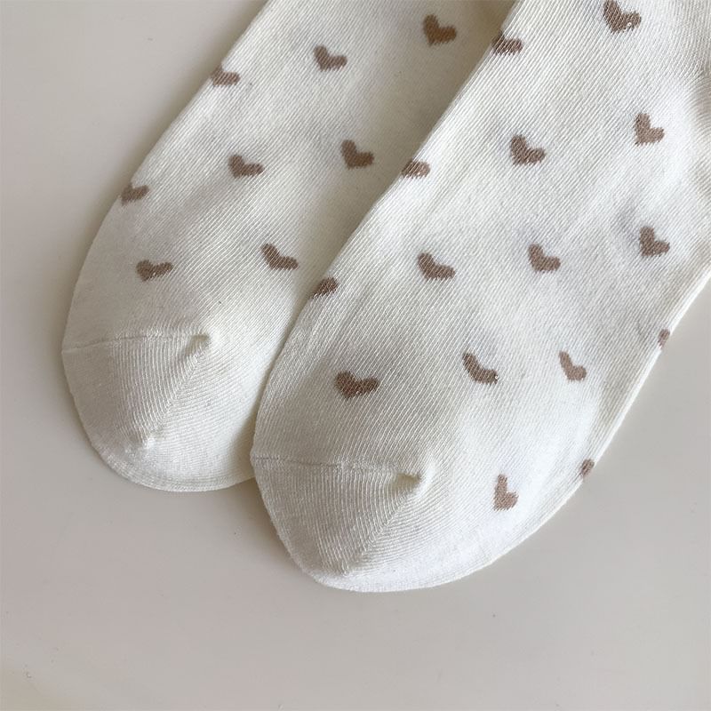 Heart Print Lettuce Edge Crew Socks