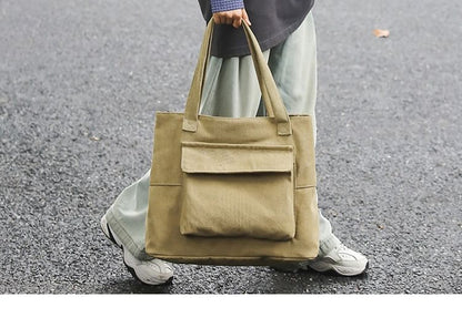 Canvas Pocket Bag Plain Flap Tote
