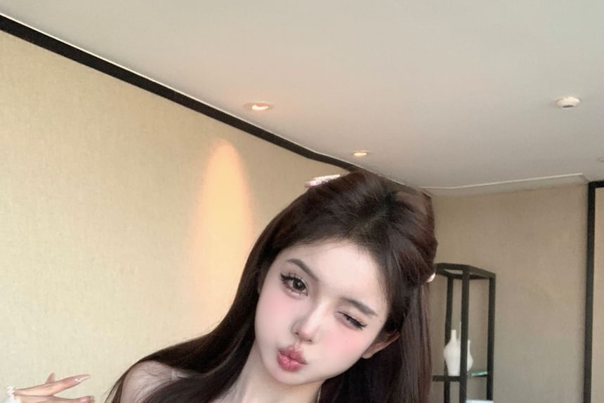 Mini Skirt Cardigan Waist Trim / Bowknot A-Line Knit Cami Top Ribbed Ruffle Mid Lace Plain