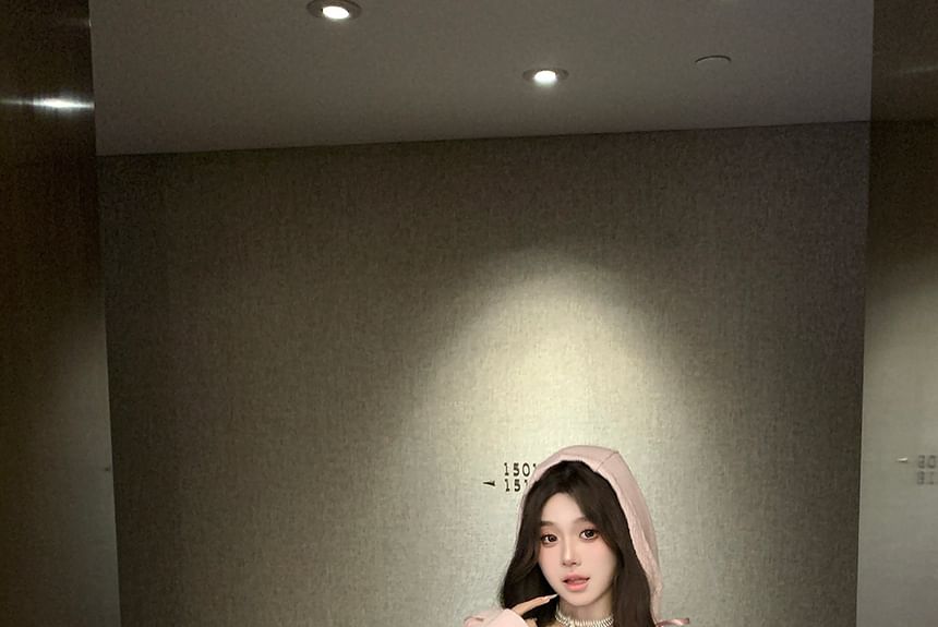 Neck Plain Scoop Mini Rise Top Hooded Trim Skirt Long-Sleeve A-Line Lace Mid /