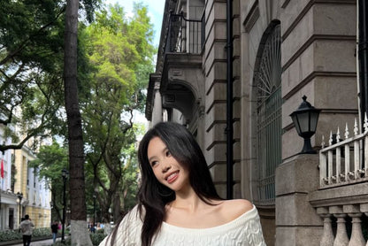 Neck Plain Sweater Knit Cable Scoop