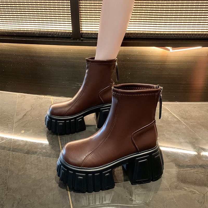 Boots Platform Short Leather Faux