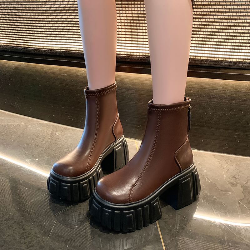 Boots Platform Short Leather Faux