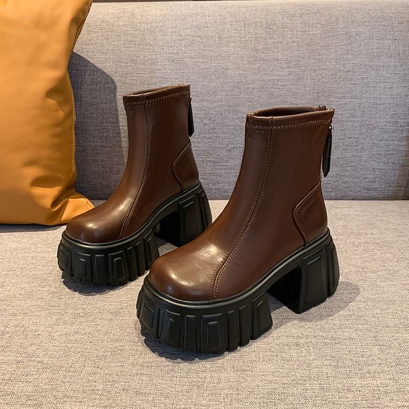 Boots Platform Short Leather Faux