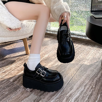 Faux Buckled Shoes Leather Ankle