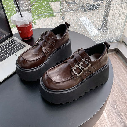 Faux Buckled Shoes Leather Ankle