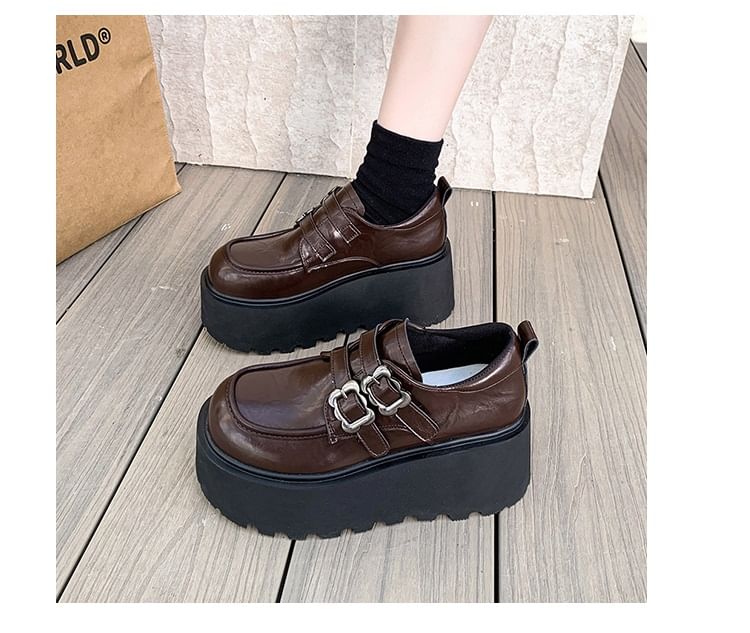 Faux Buckled Shoes Leather Ankle