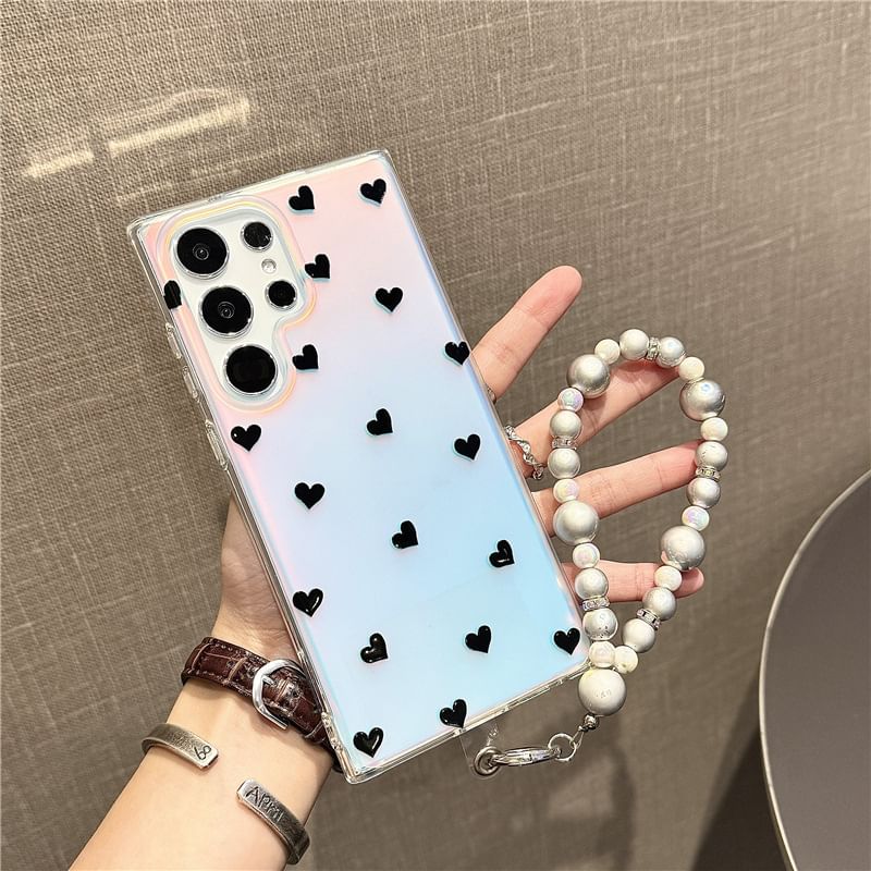 Heart / Polka Dot Bead Strap Phone Case