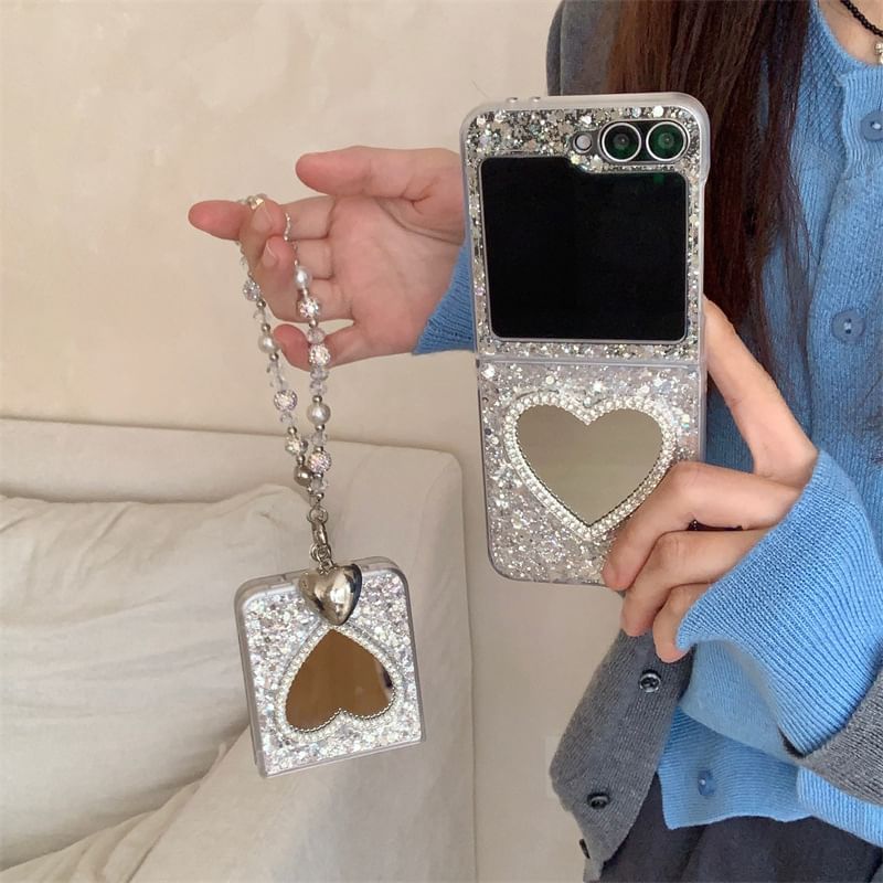 Glitter Heart Mirrored Phone Case / Strap / Set