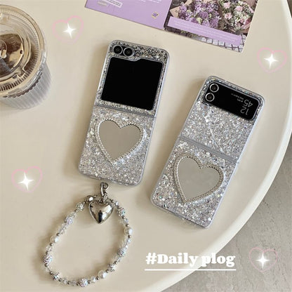 Glitter Heart Mirrored Phone Case / Strap / Set